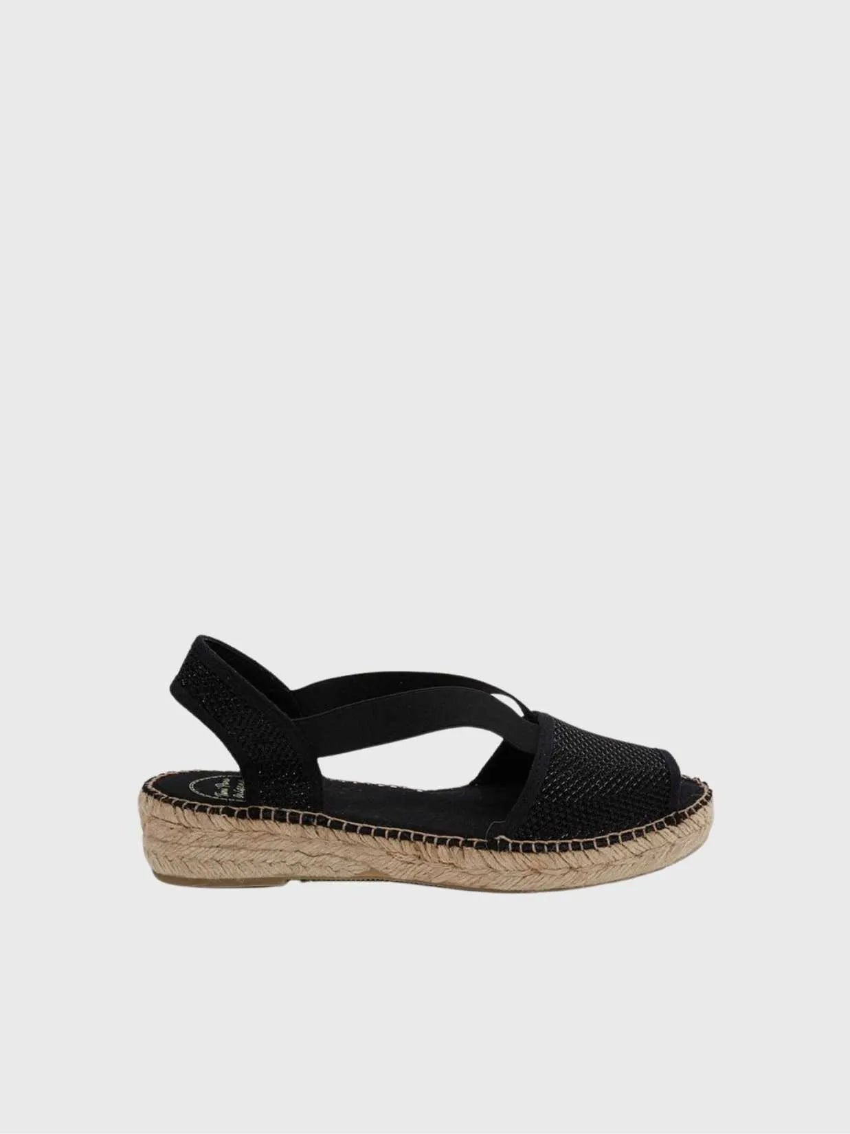 Colour_Black(Negre) | Metallic Cotton Blend Wedge Espadrille for Women - Estel-S
